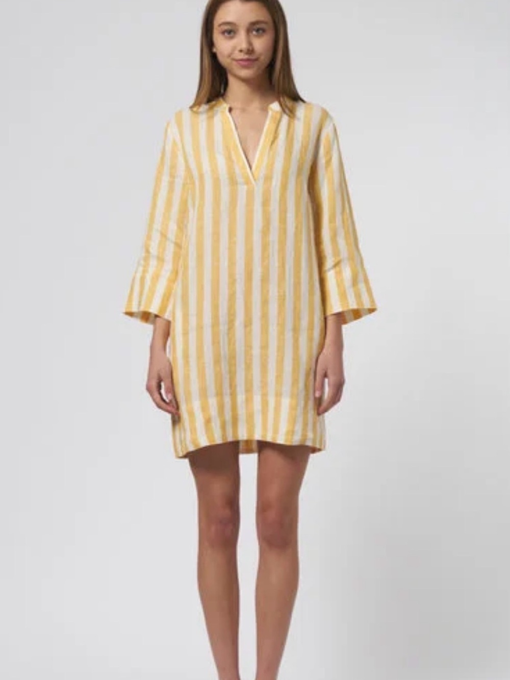 🆕Trovata Lucca 100% Linen Shirtdress in Yellow Stripe - Picture 6 of 12